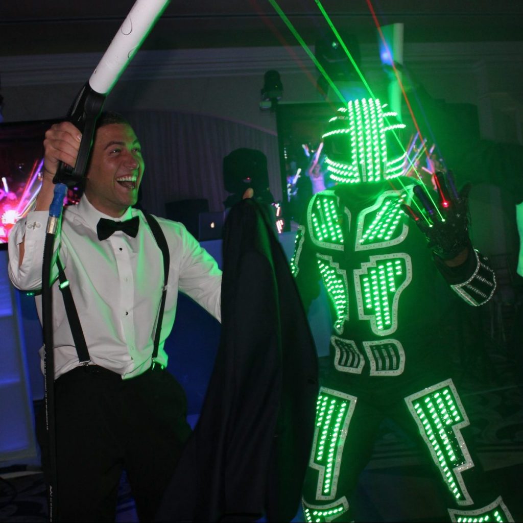 enhancements - groom dancing with LED Robot